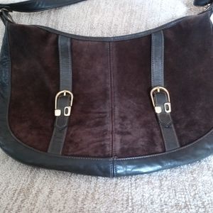 Brown suede leather crescent purse